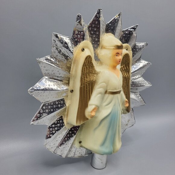 Vintage MCM Aluminum Union Christmas Tree Top Angel Figurine Metallic Starburst - Picture 11 of 12